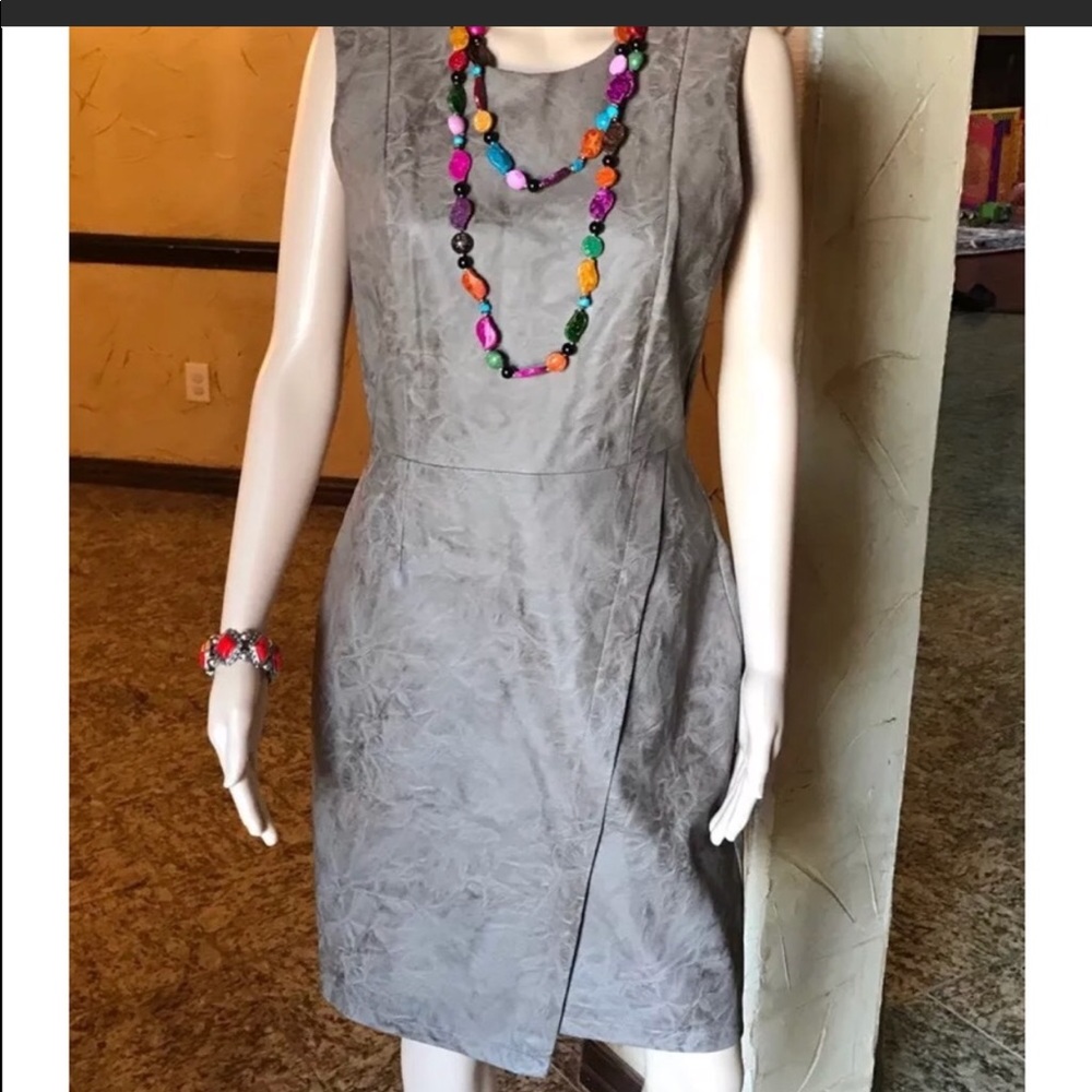 Kenneth Cole Sleeveless Faux leather Wrap Dress - Picture 3 of 8